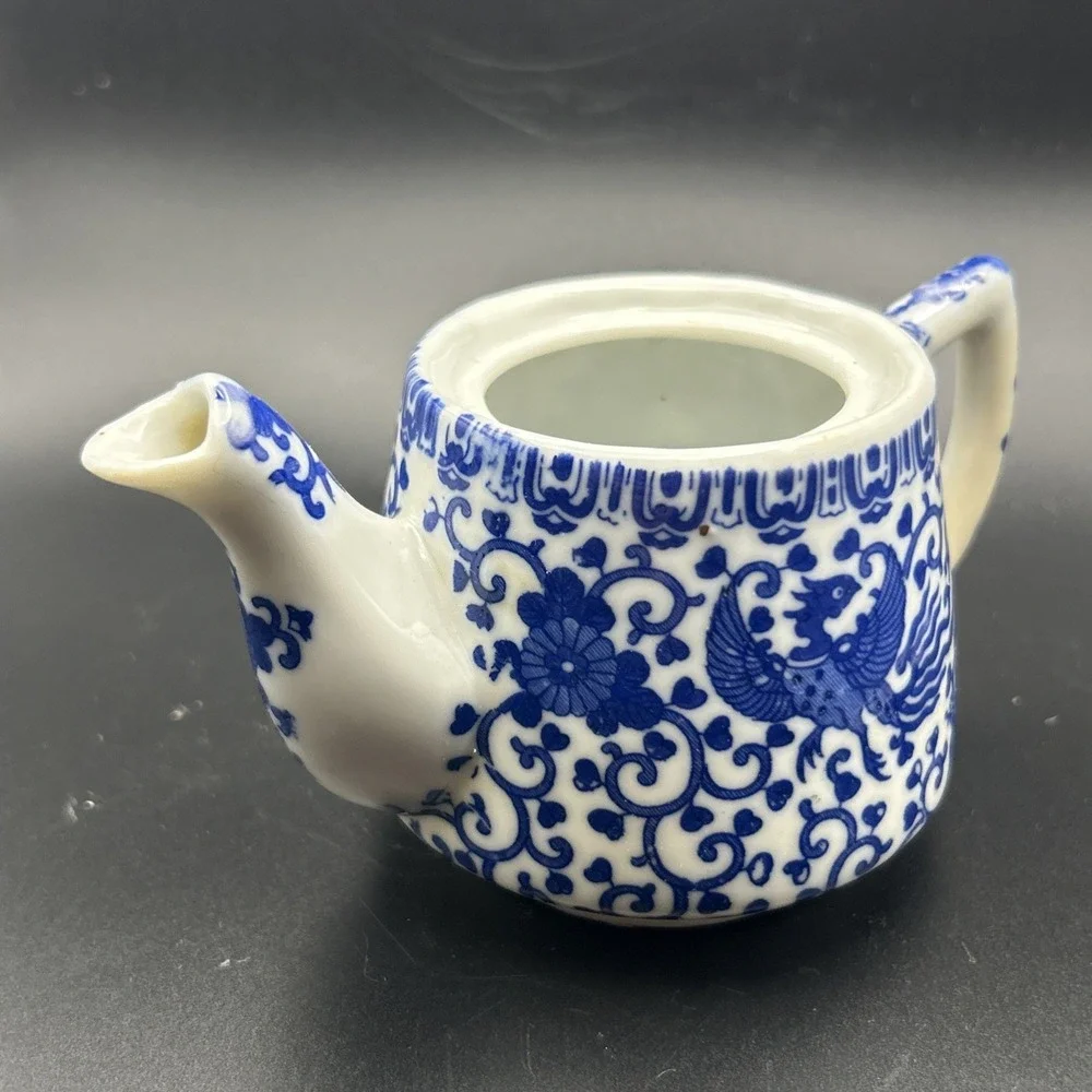 VTG Morimura Brothers Blue Phoenix Tea Pot and Sugar Set Blue White Floral JAPAN
